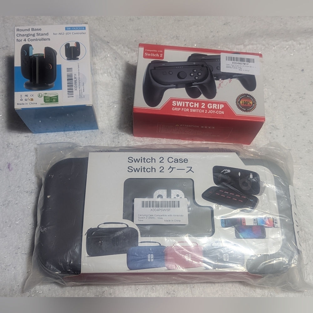 Nintendo Switch 2 Joy-Con Accessories Lot: Case (10 Slots)+Grip+4-Port Chargin